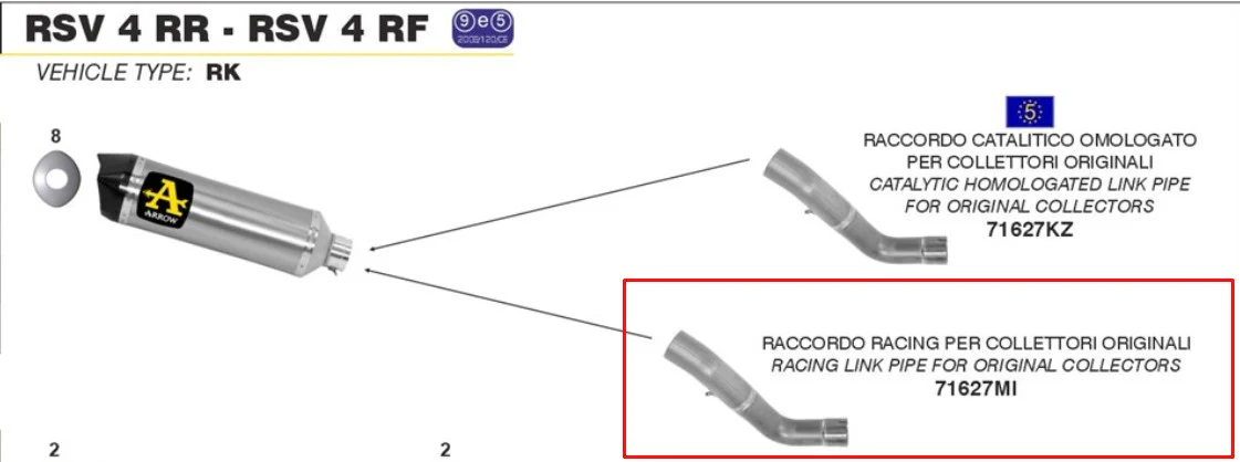 Arrow Zwischenrohr Edelstahl Aprilia RSV4/RR/RF (15-16) 71627MI - Image 2