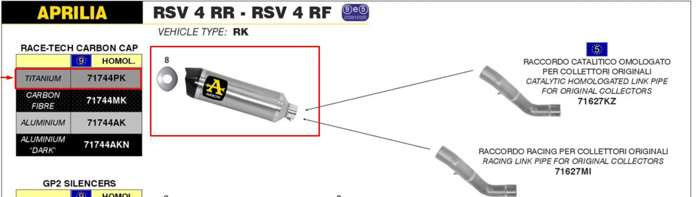 Arrow Slip-On Race-Tech Titanium Aprilia RSV4/RR/RF (15-16) 71744PK - Image 4