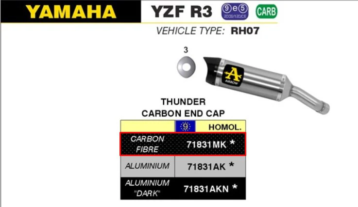Arrow Slip-On Thunder Carbon Yamaha YZF-R3 (15-18) 71831MK - Image 3
