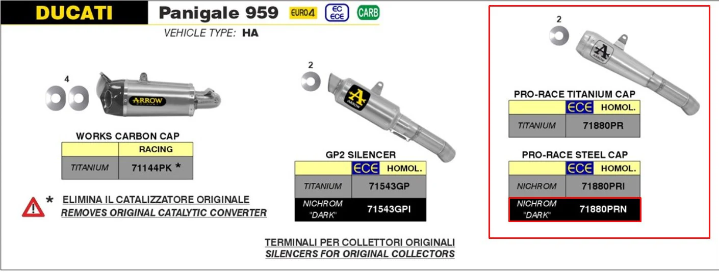 Arrow Slip-On Pro-Race Dark Edelstahl Ducati Panigale 959 (16-19) 71880PRN - Image 3