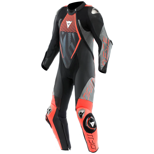 Dainese Audax D-ZIP Einteiler Lederkombi – Perforierter Rennanzug | Herren | Schwarz/Rot