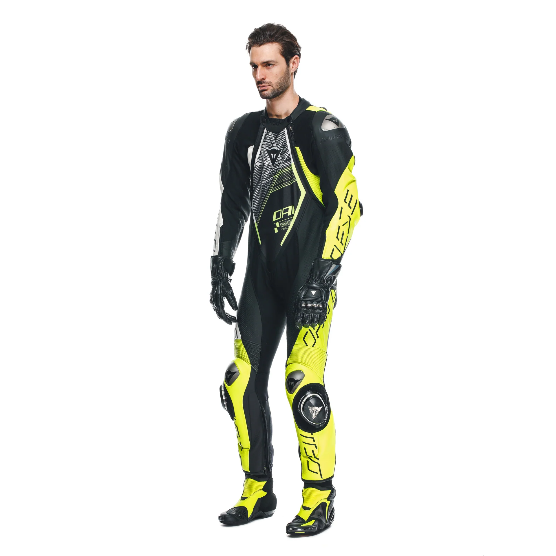 Dainese Audax D-ZIP Einteiler Lederkombi – Perforierter Rennanzug | Herren | Schwarz/Neon Gelb - Image 2