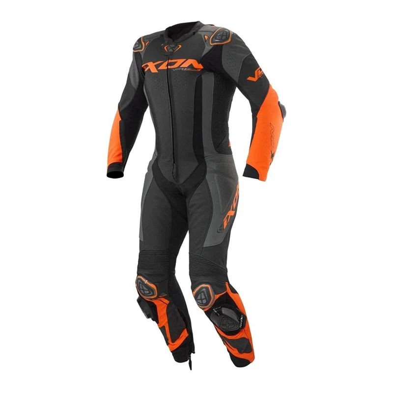 IXON Vortex 3 Einteiler Lederkombi – Perforierter Rennanzug | Herren | Schwarz/Anthrazit/Orange
