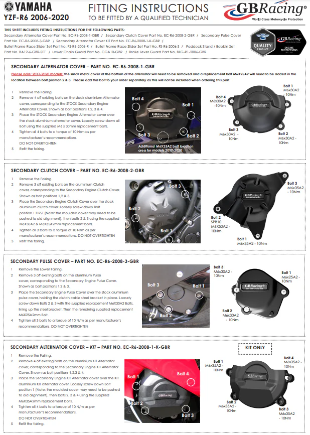 Lichtmaschinen Protektor Schutzabdeckung GBRacing Yamaha KIT YZF-R6 (06-26) - Image 2