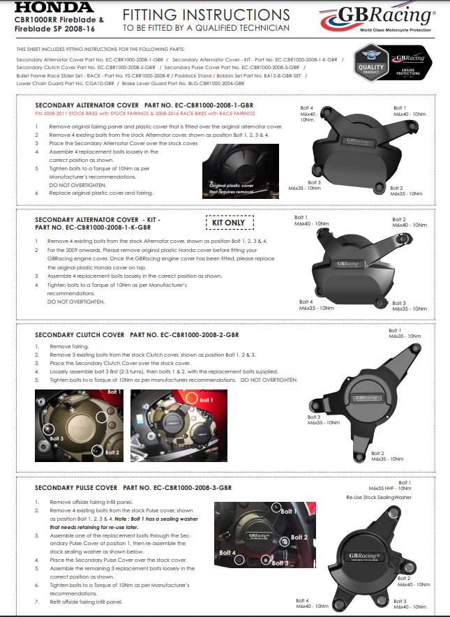 Motordeckel "STK" Protektoren Komplettset GBRacing Honda CBR 1000 RR (12-16) - Image 2