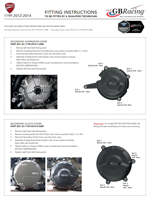 Motordeckel Protektoren Komplettset GBRacing Ducati Panigale 1199/S/R (12-17) - Image 4