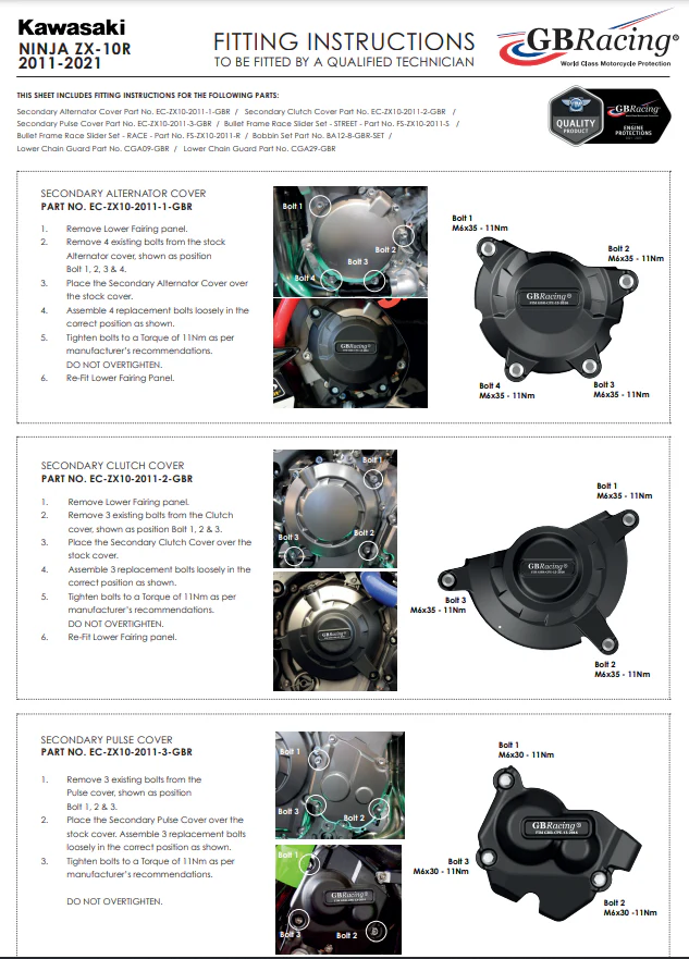 Motordeckel Protektoren Komplettset GBRacing Kawasaki ZX-10 R/RR (11-20) - Image 12