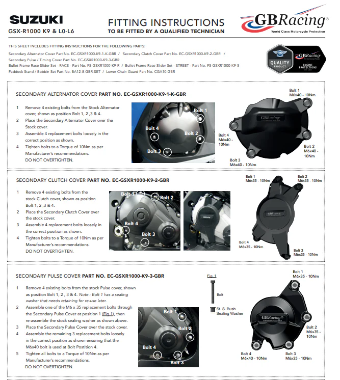Motordeckel Protektoren Komplettset GBRacing Suzuki GSX-R 1000 (09-16) - Image 2
