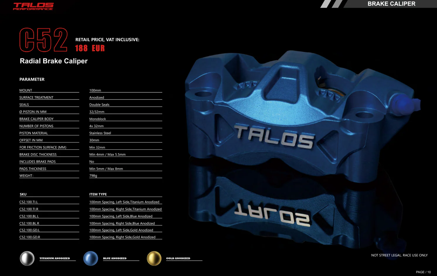 Talos C52 Guss Monoblock P4 32/32 100mm Bremszange Vorne Links | C52.100.GD.L - Image 7
