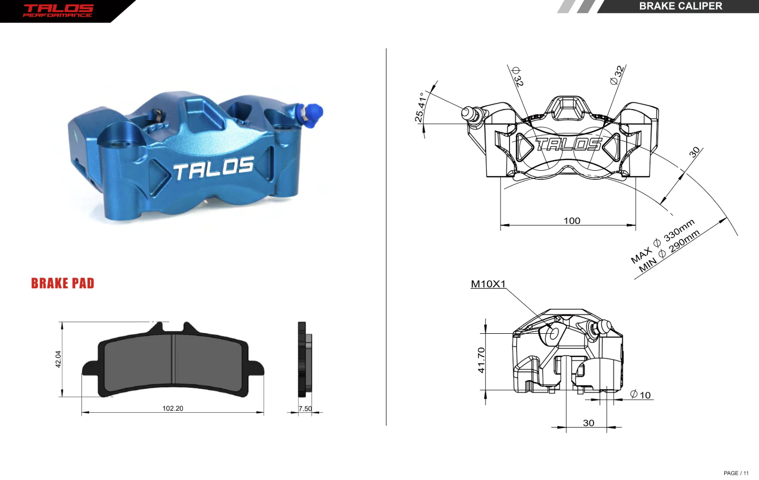 Talos C52 Guss Monoblock P4 32/32 100mm Bremszange Vorne Links | C52.100.GD.L - Image 8