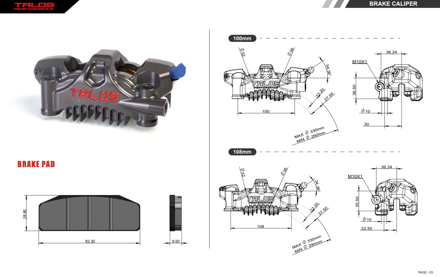 Talos X75 SBK Racing Monoblock P4 32/36 108mm Bremszange Vorne Links | X75.108.HD.L - Image 12