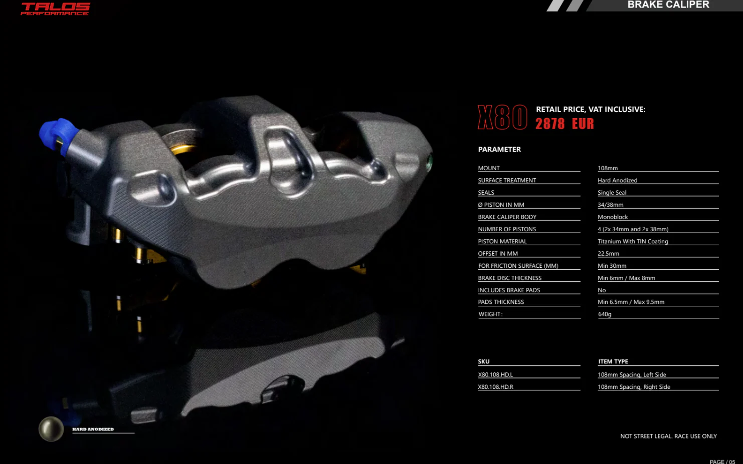 Talos X80 SBK Racing Monoblock P4 34/38 108mm Bremszange Vorne Links | X80.108.HD.L - Image 11