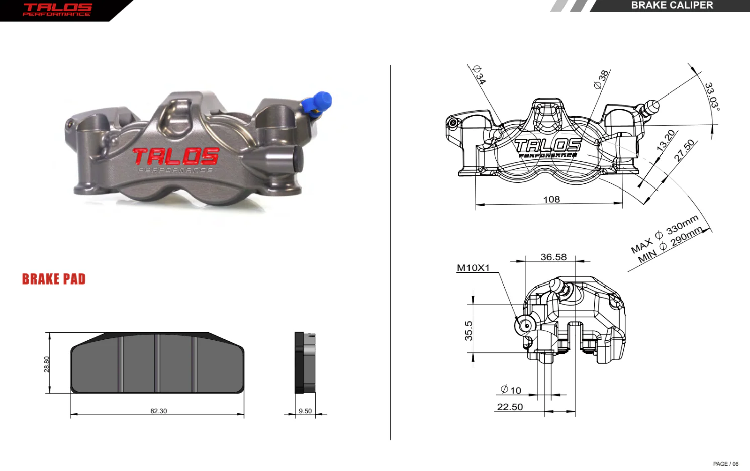 Talos X80 SBK Racing Monoblock P4 34/38 108mm Bremszange Vorne Links | X80.108.HD.L - Image 12