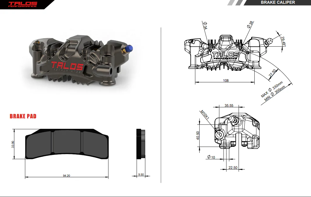 TALOS X82 SBK Racing Monoblock P4 34/38 108mm Bremszange Vorne Links | X82.108.DL.L - Image 10