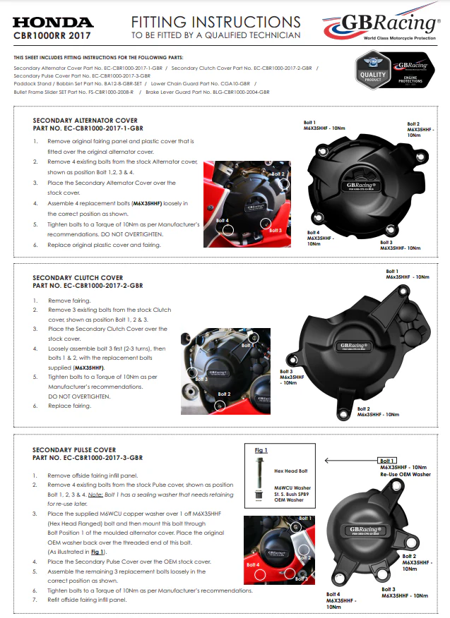 Zündung Protektor Schutzabdeckung GBRacing Honda CBR 1000 RR SC77 (17-19) - Image 3